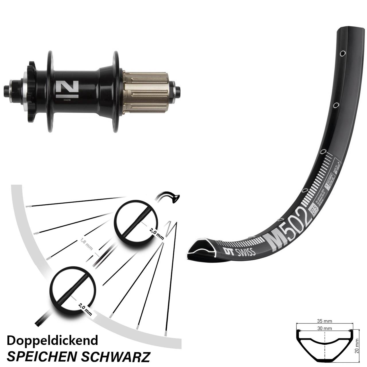 6-Loch Hinterrad 29 Zoll DT Swiss M502 Novatec D-042SB 8-11 fach QR