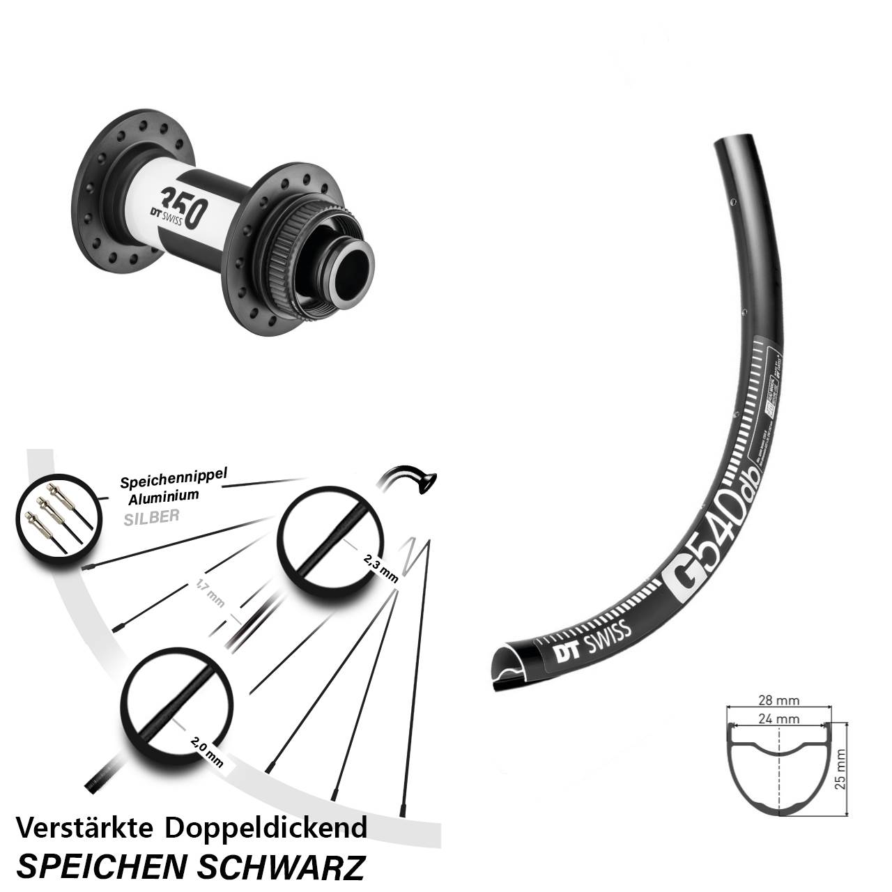 28 Zoll DT Swiss G540-350 Vorderrad Centerlock 15x100