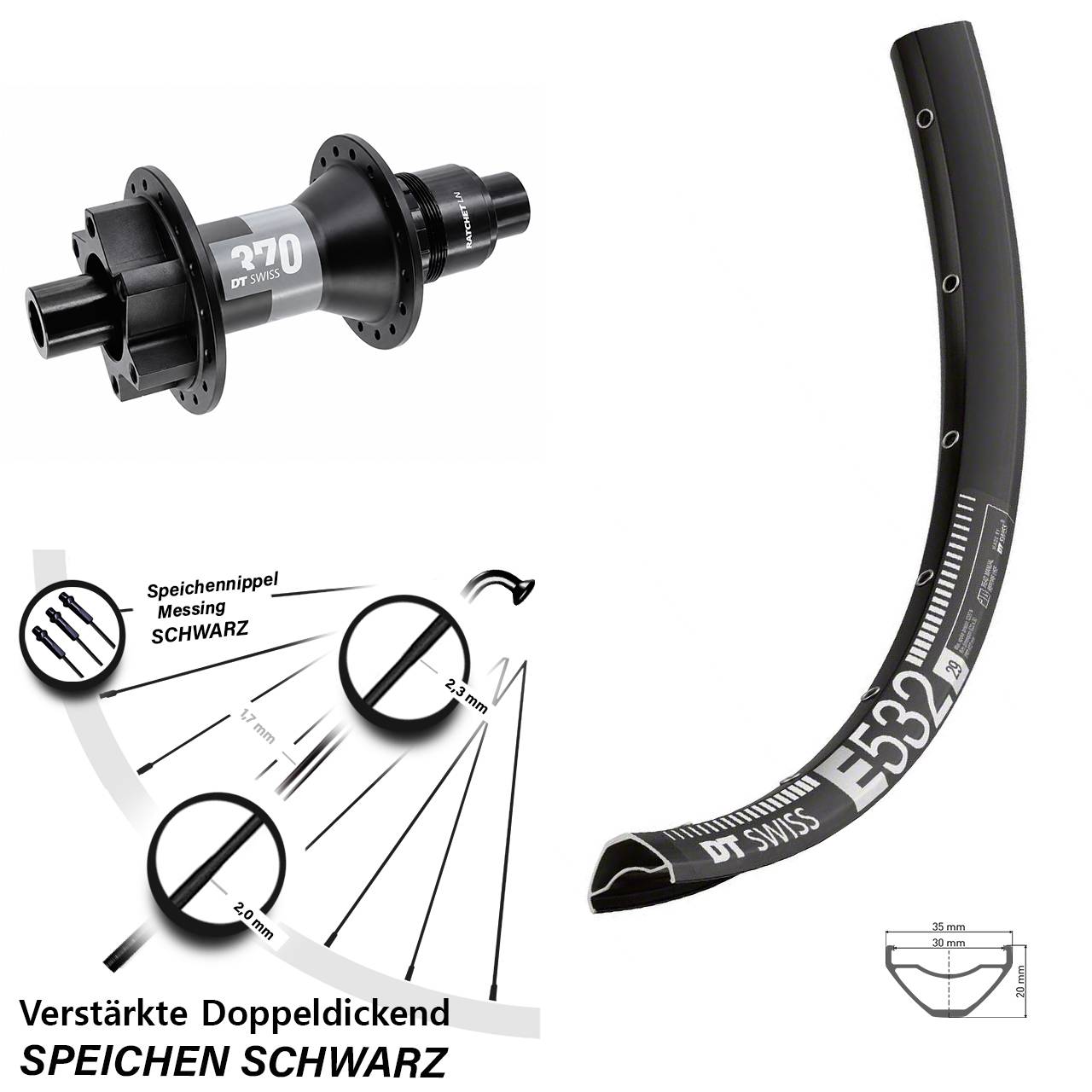 DT Swiss E 532-370 29 Zoll Disc Laufrad 12x148 Boost XD 11-12 fach