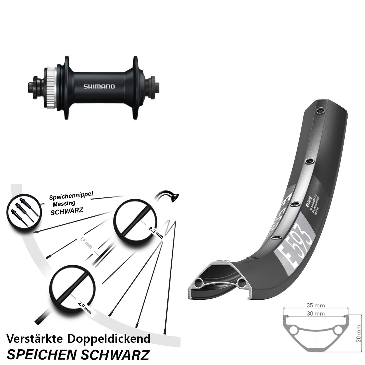 650B DT Swiss E 593 Shimano Alivio Centerlock Vorderrad für Schnellspanner