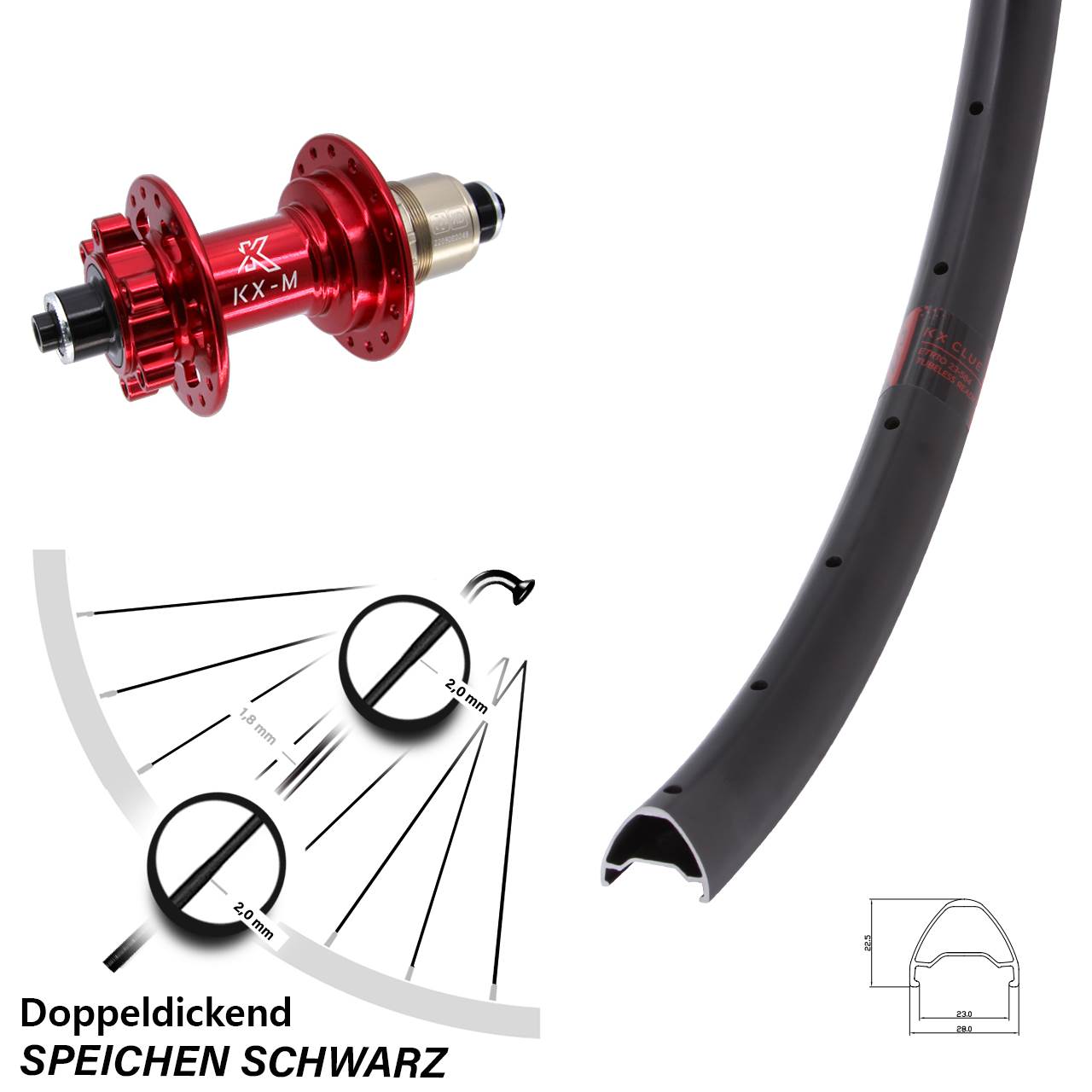 650B KX-M Clue rot 6-Loch Hinterrad QR SRAM XD