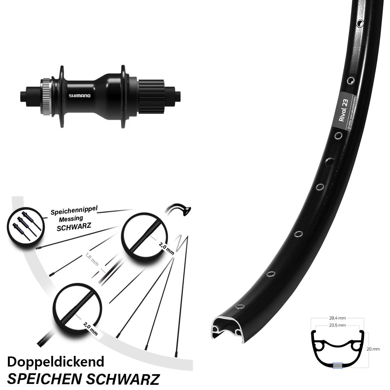 Hinterrad Centerlock QR 27,5 Zoll Ryde Rival 23 Shimano FH-QC500 Micro Spline