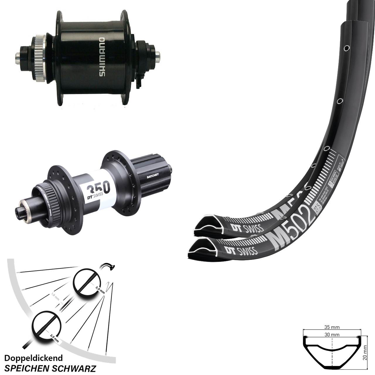 DT Swiss M502-350 Shimano DH-UR700 29 Zoll Laufradsatz für Schnellspanner 8-11 fach HG