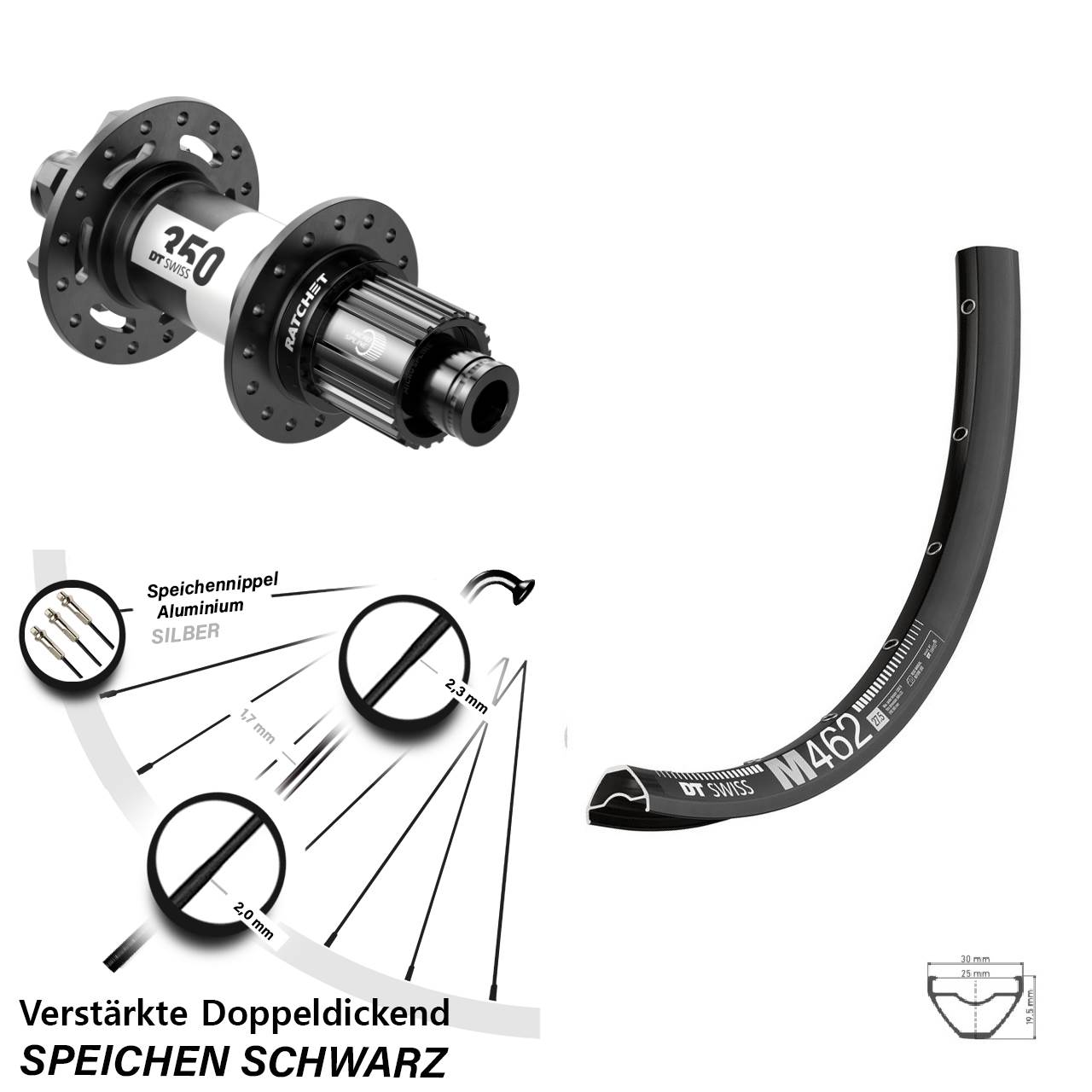 DT Swiss M 462-350 Ratchet 36 Boost Disc 29 Zoll Hinterrad 12x148 Micro Spline