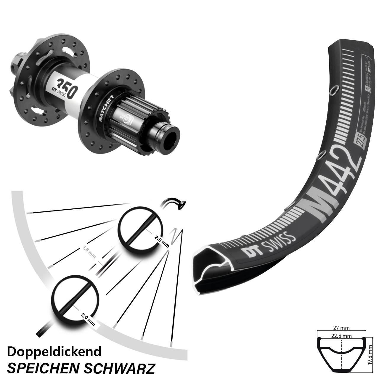 29 Zoll M 442 DT Swiss 350 Hinterrad 6-Loch 12x148 Boost Micro Spline