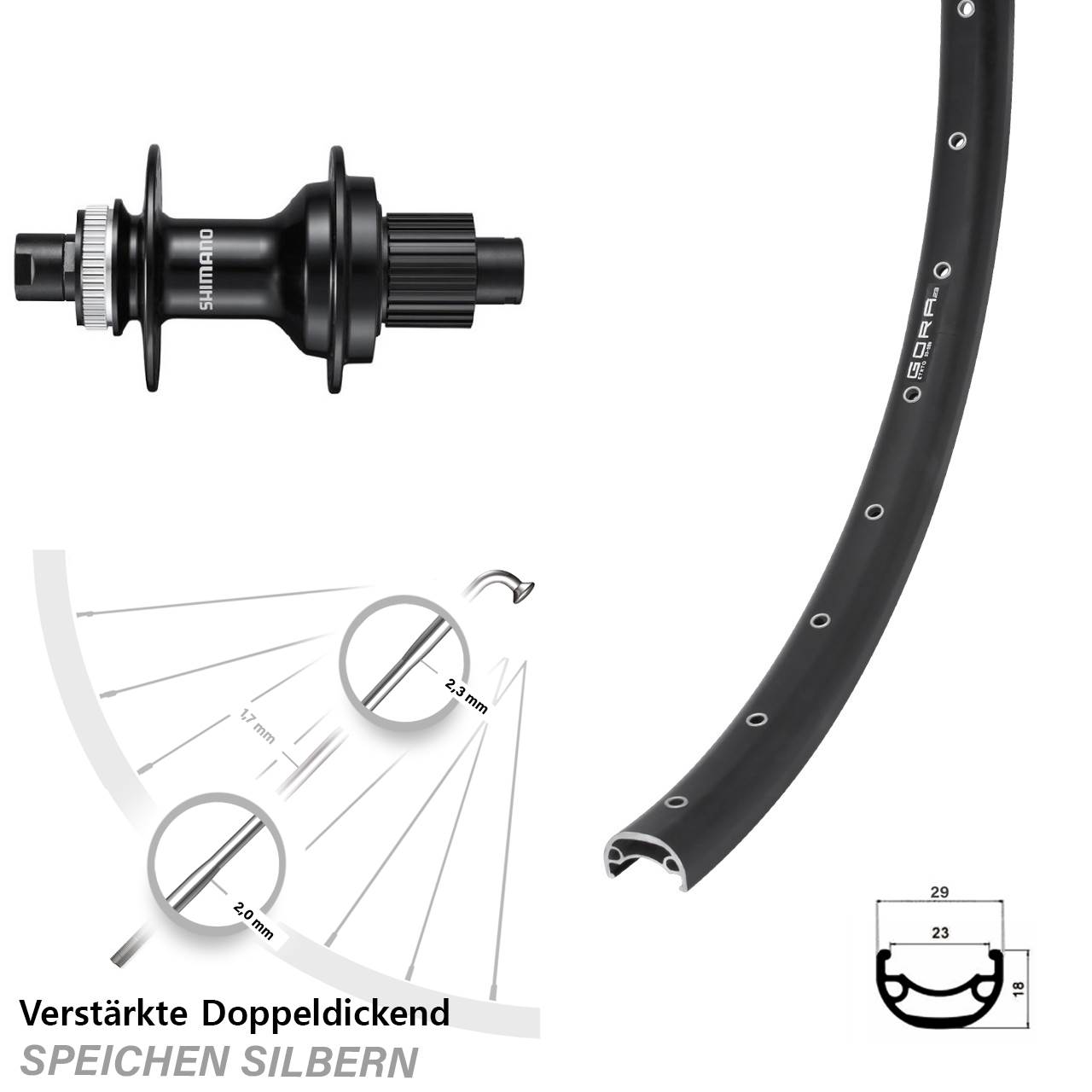 Gora 23 Shimano FH-MT510 28 Zoll Disc Hinterrad 12x142 Micro Spline