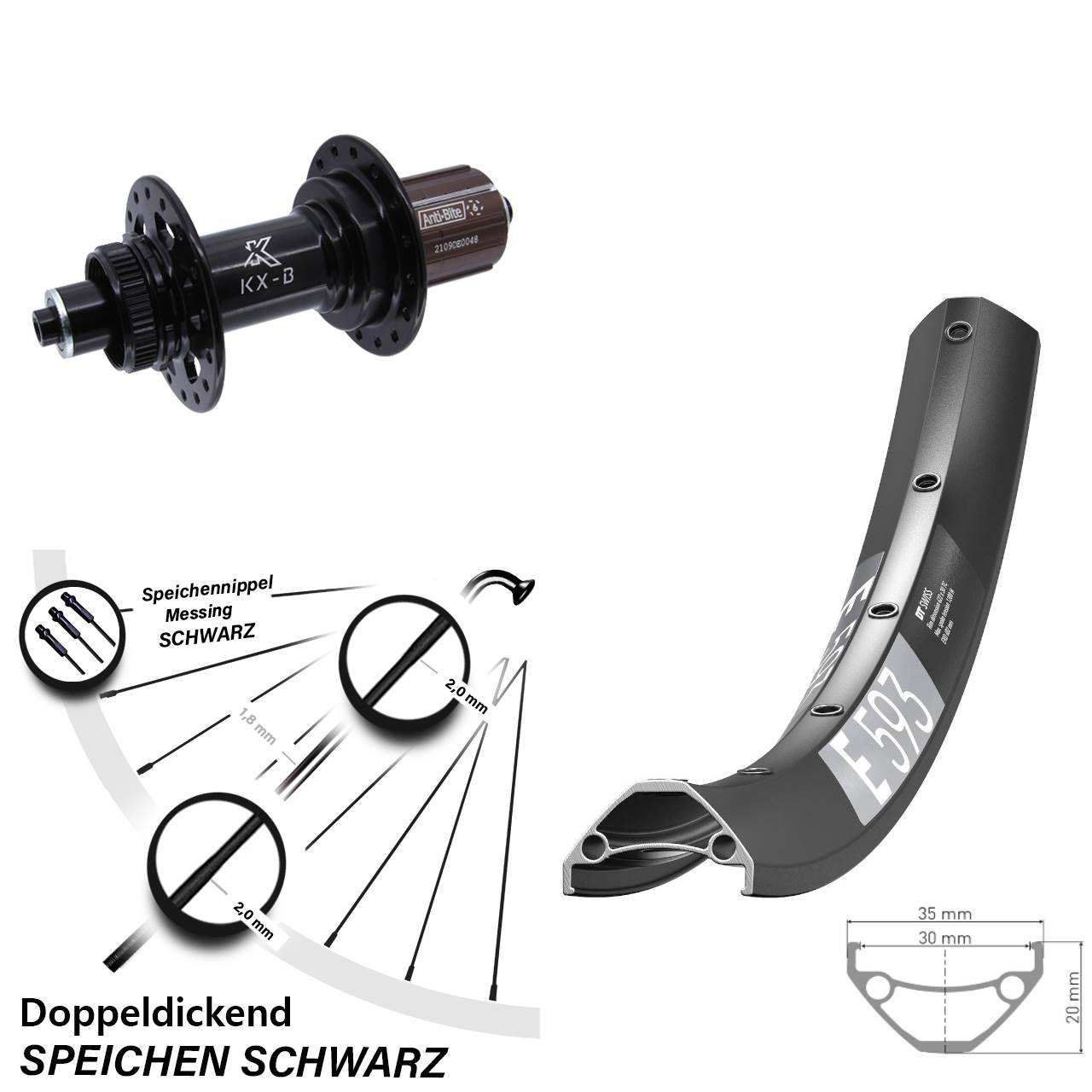 29 Zoll DT Swiss E 593 KX-B Boost Centerlock Hinterrad QR Boost 8-12 fach HG