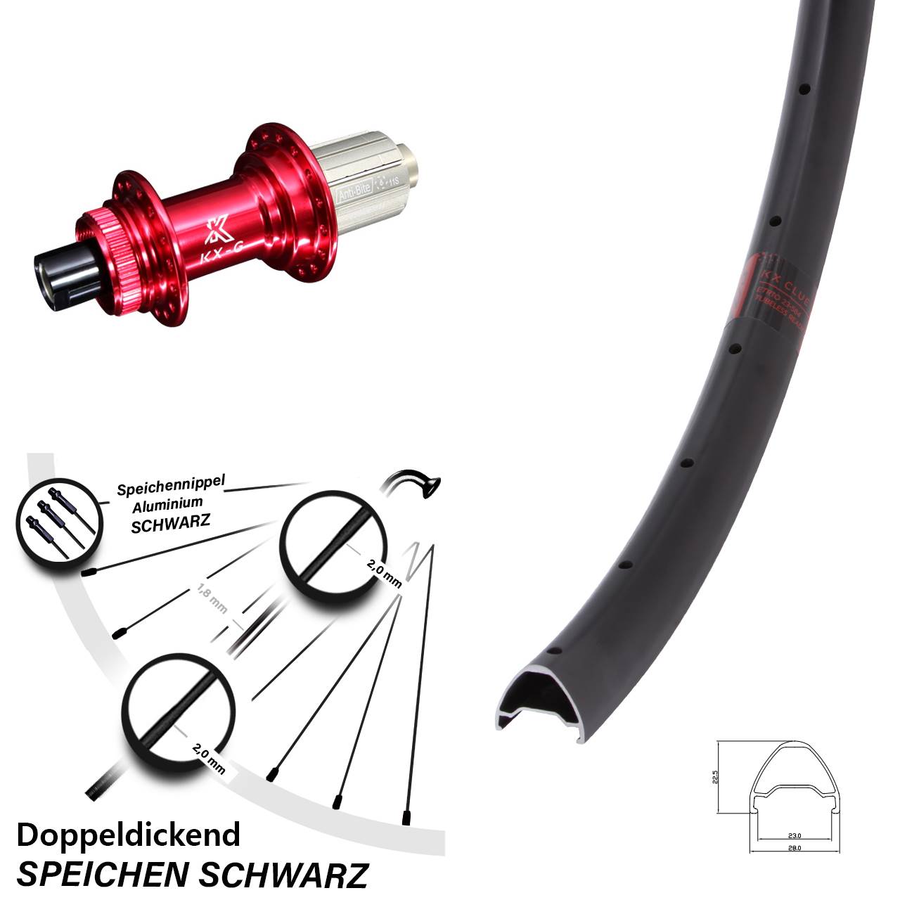 28 Zoll Clue Hinterrad KX-G rot 8-12 fach 12x142