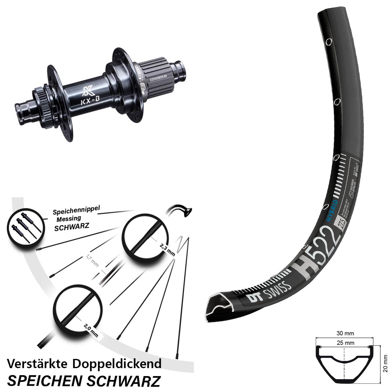 DT Swiss H522 KX-B Stahlachse 29 Zoll Hinterrad 12x148 Shimano Micro Spline