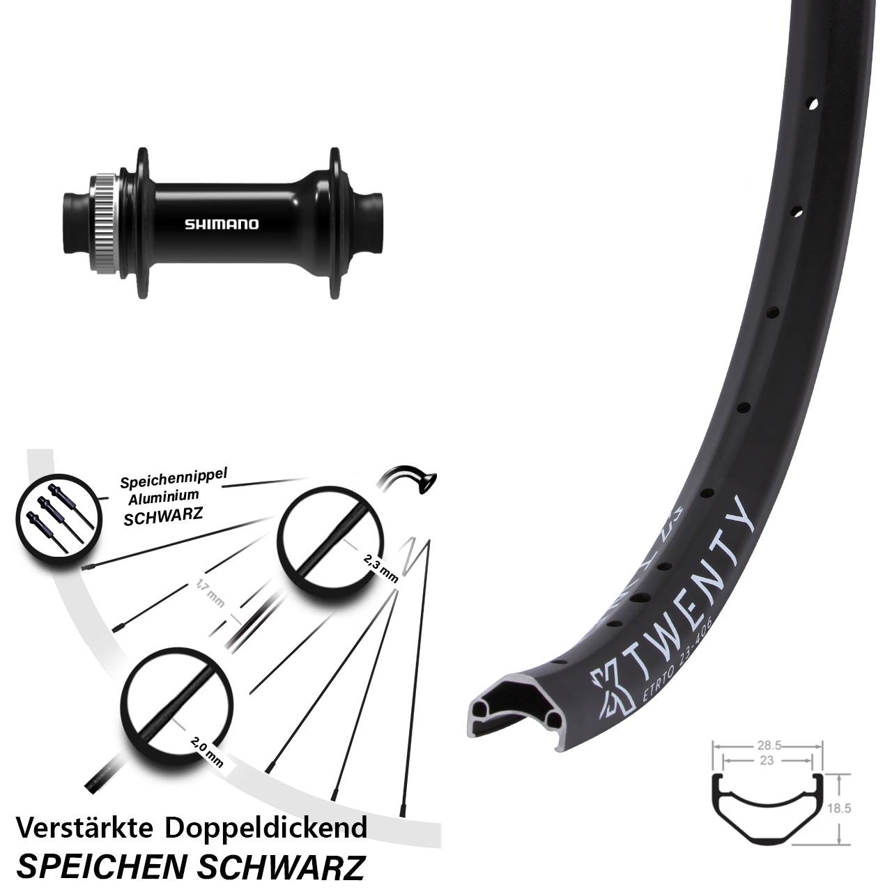 20 Zoll KX Twenty Shimano HB-TC500 Vorderrad Centerlock 15x100