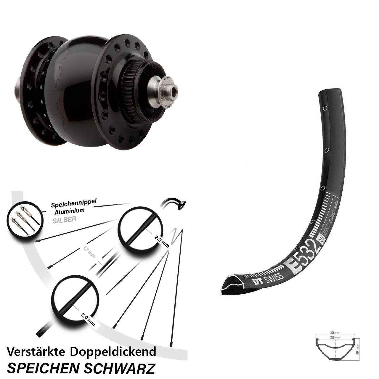 Disc Nabendynamovorderrad 29 Zoll DT Swiss E532 SONdelux QR