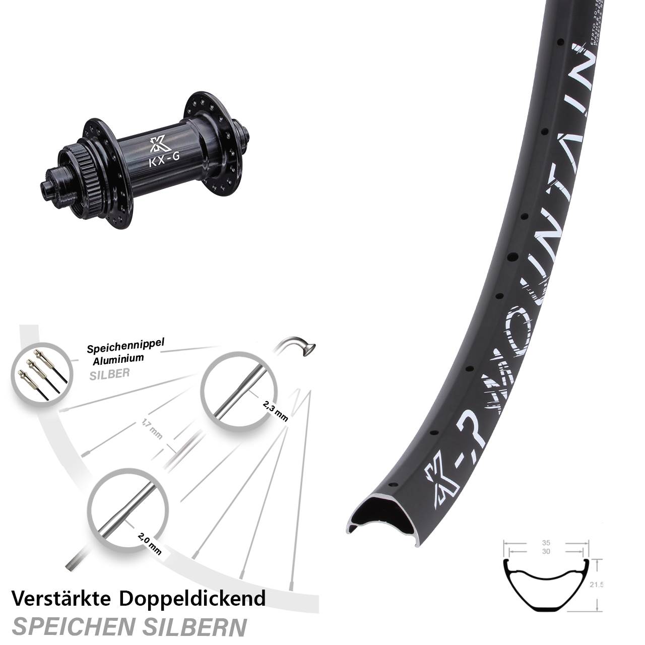 Centerlock Vorderrad QR 29 Zoll KX-R Mountain Sapim E-Light