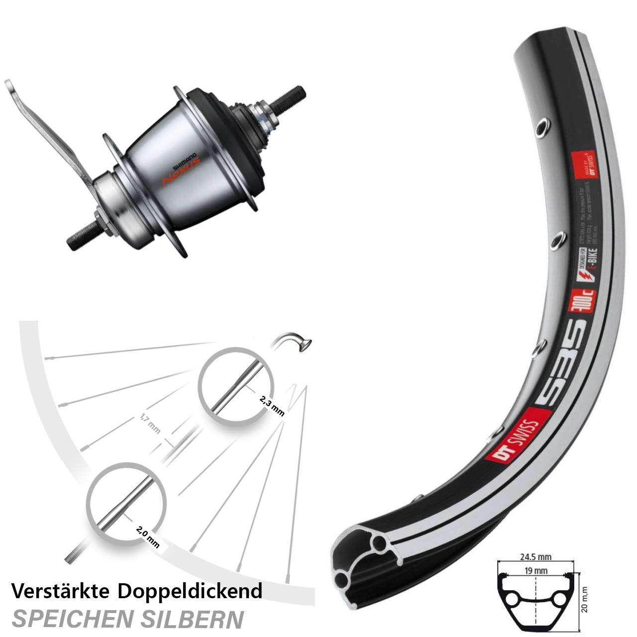 28 Zoll DT Swiss 535 Hinterrad Shimano SG-C3001 7 Gang Rücktritt