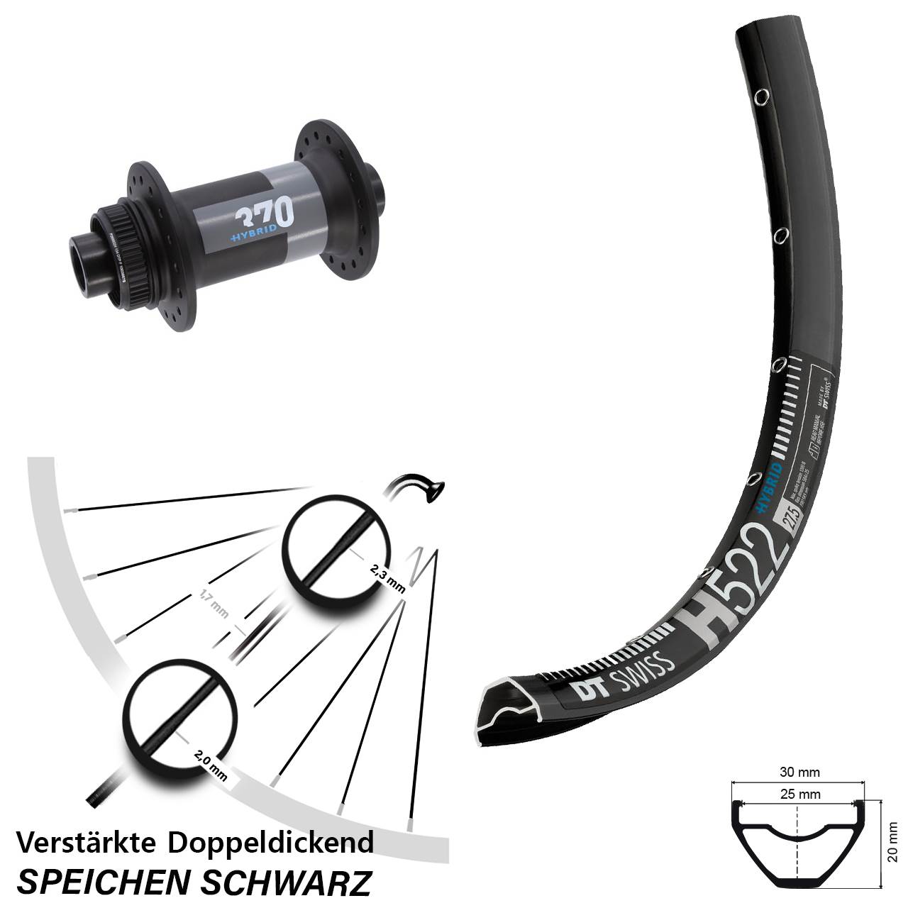verstärkt H522 DT Swiss 370 Hybrid 27,5 Zoll Vorderrad Centerlock 15x110 Boost