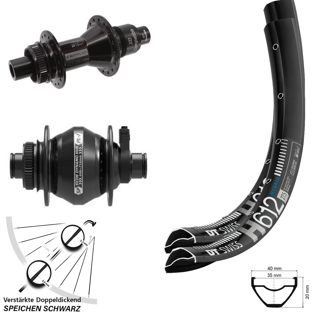 Disc Laufrad-Satz 27,5 Zoll DT Swiss H 612-370 Shutter PL-7 SRAM XD 12x100/142