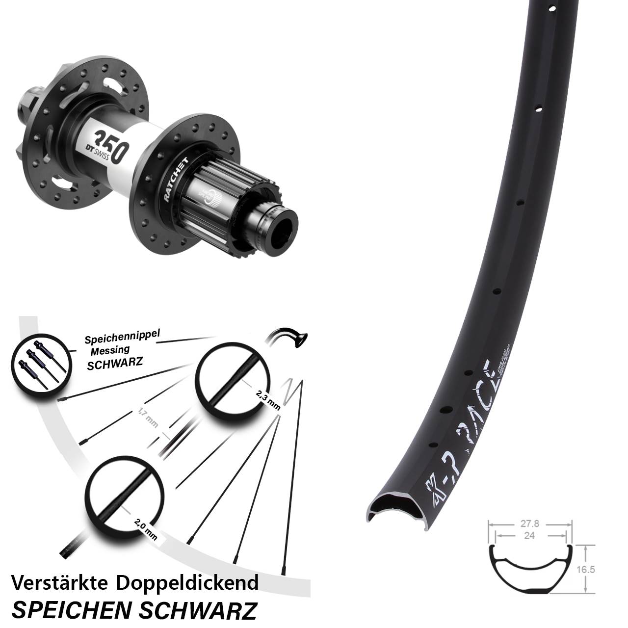 KX-R Race DT Swiss 350 Laufrad 12x148 Boost 6-Loch Shimano Micro Spline