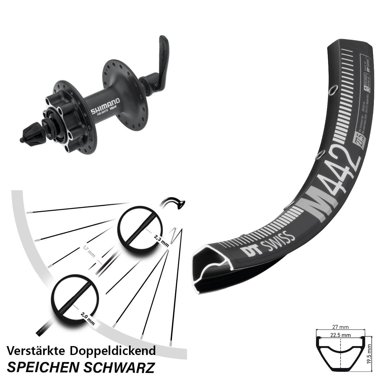 6-Loch Vorderrad 28 Zoll DT Swiss M 442 Shimano Alivio für Schnellspanner