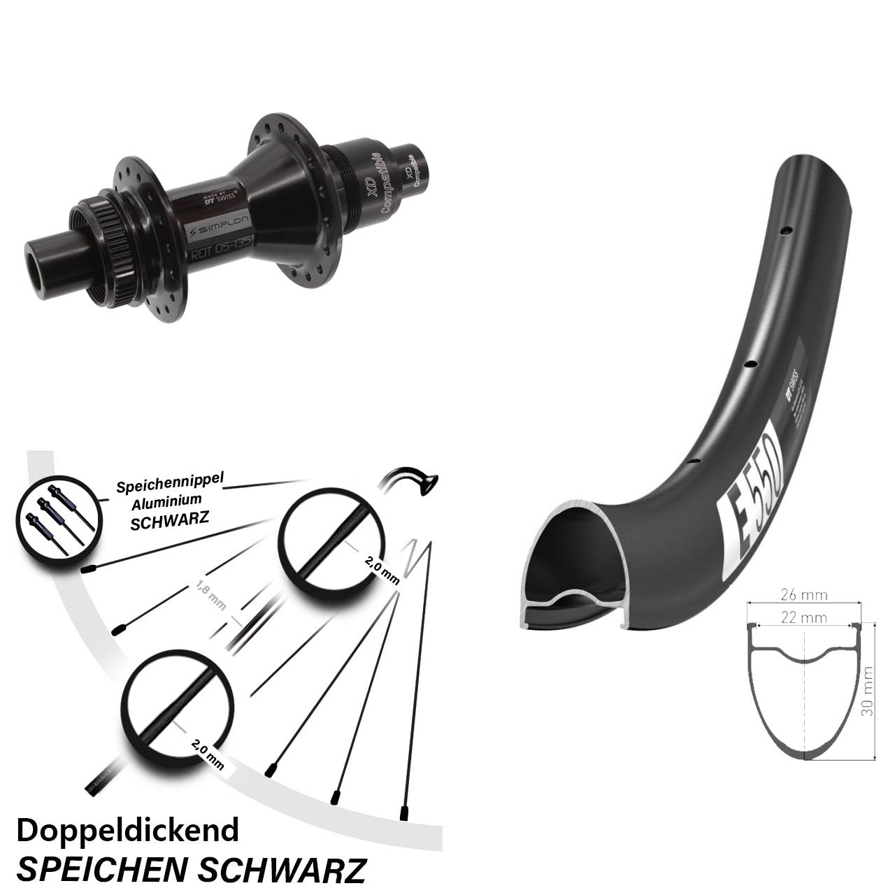 28 Zoll DT Swiss E 550-370 Centerlock Hinterrad 12x142 XD