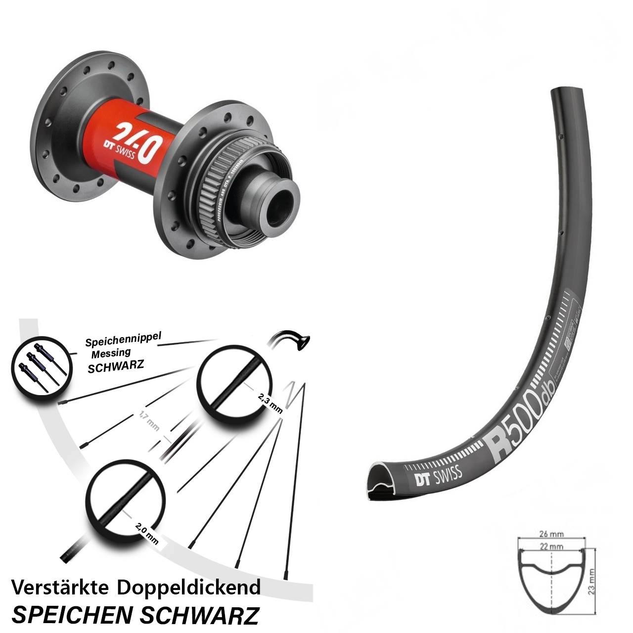 28 Zoll Vorderrad DT Swiss R500-240 Road Centerlock 12x100