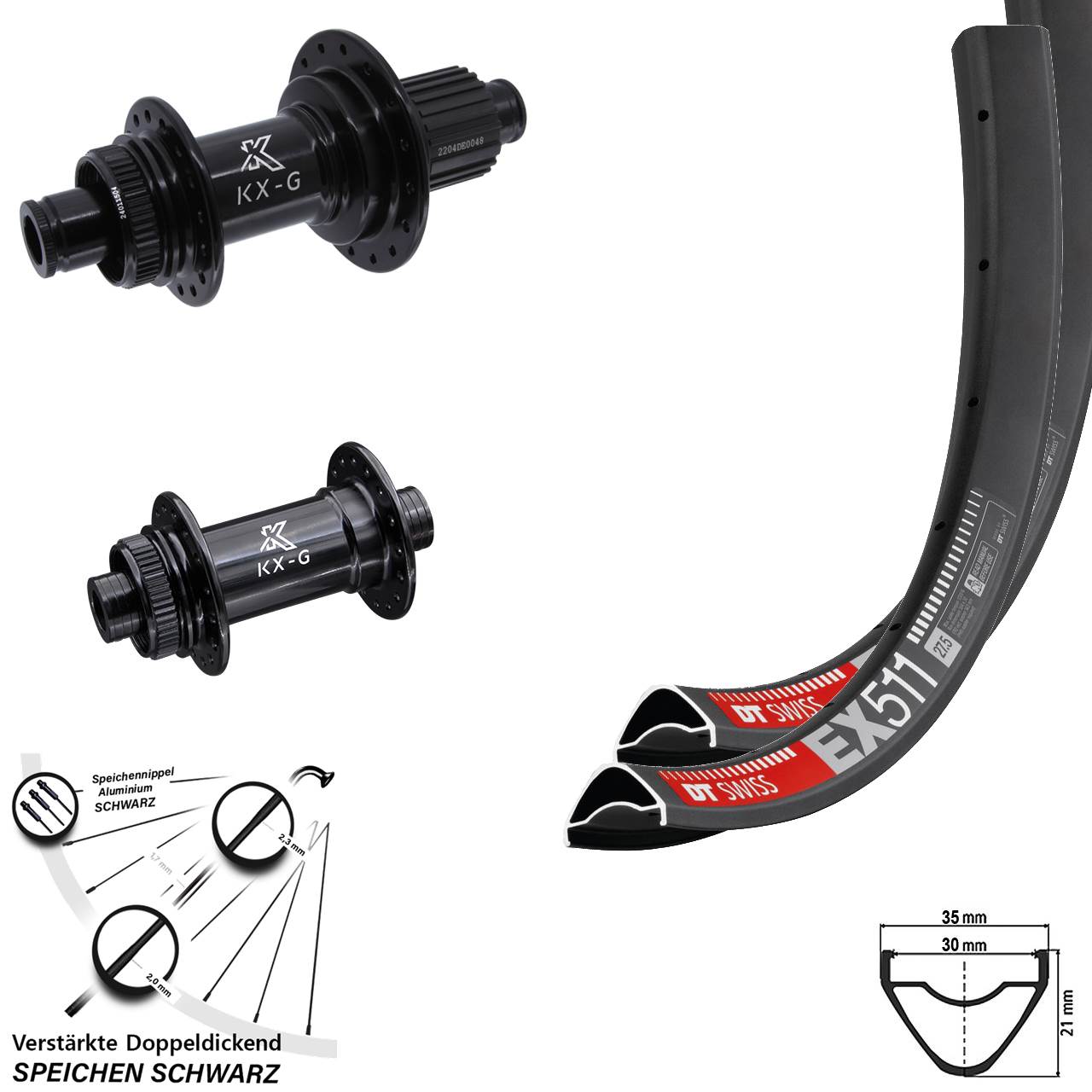 DT Swiss EX511 KX-GS verstärkt 29 Zoll Disc Laufradsatz 15x100 12x142 Micro Spline