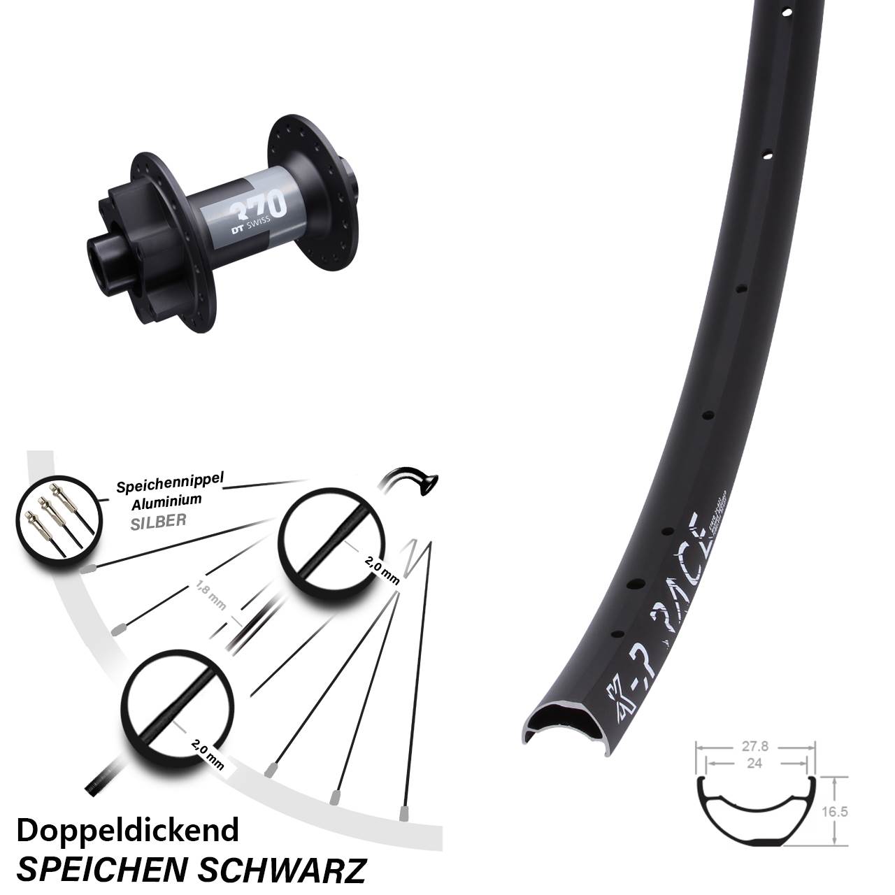 28 Zoll KX-R Race DT Swiss 370 Vorderrad 6-Loch 12x100