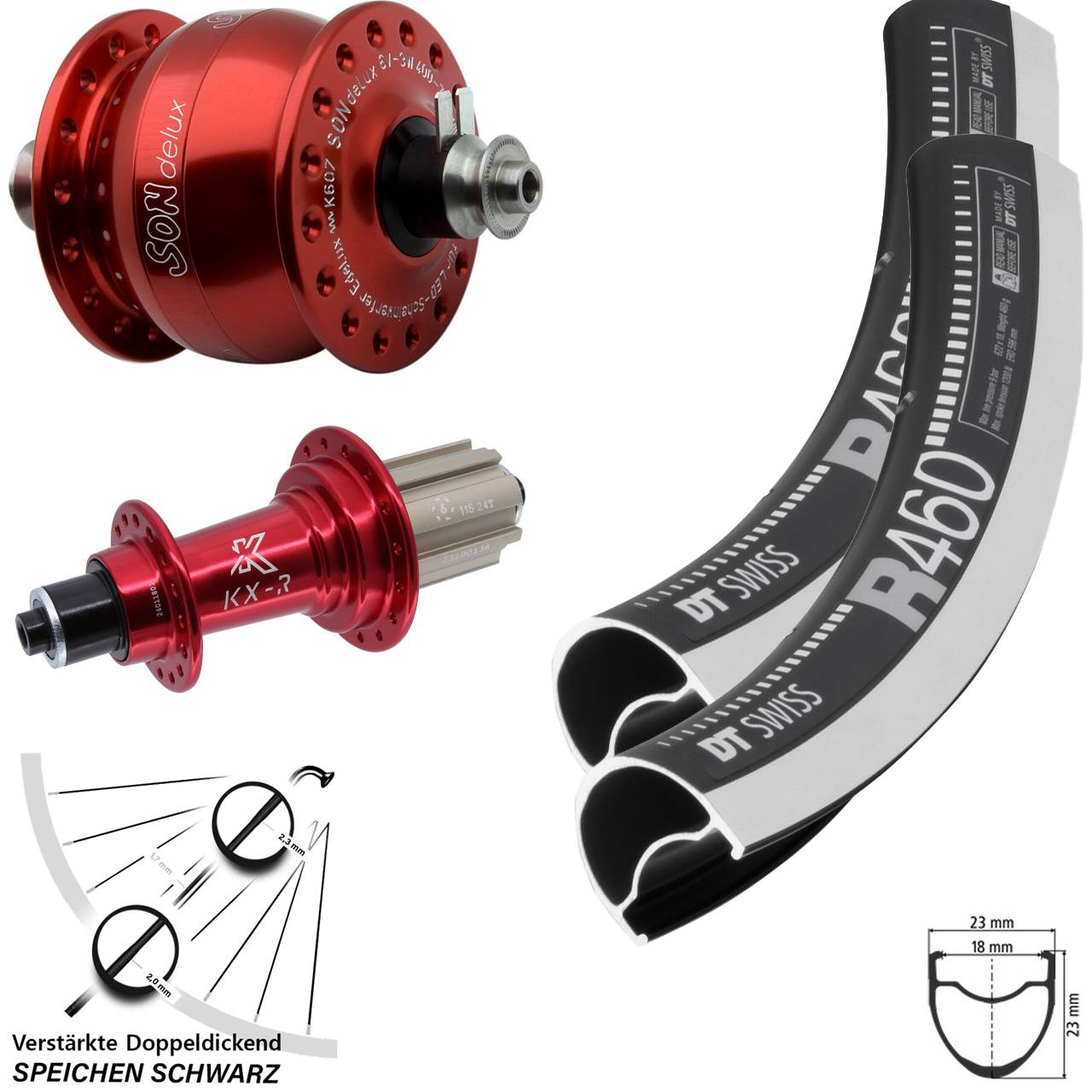 DT Swiss R460 KX-R rot SONdelux rot 28 Zoll Laufradsatz QR Campa 8-12 fach