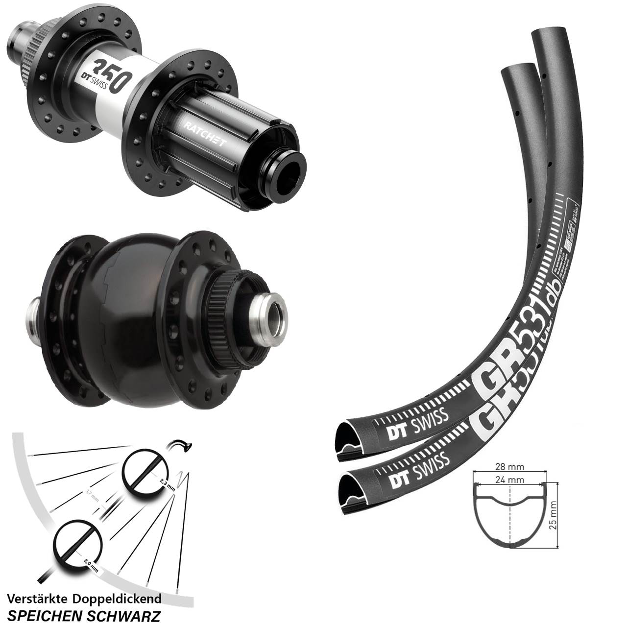 Laufradsatz Centerlock 12x100/142 650B DT Swiss GR 531-350 SON delux 11-12 fach HG