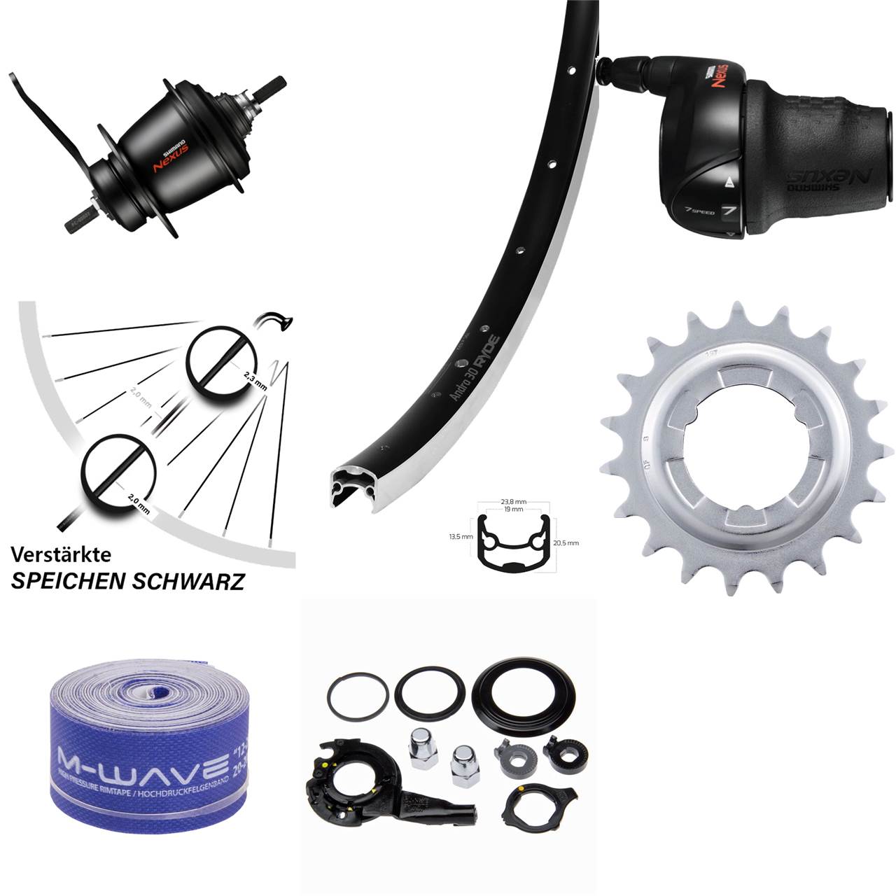 26 Zoll Hinterrad Shimano Nexus SG-C3001 7 Gang Rücktritt Ryde Andra 30 schwarz