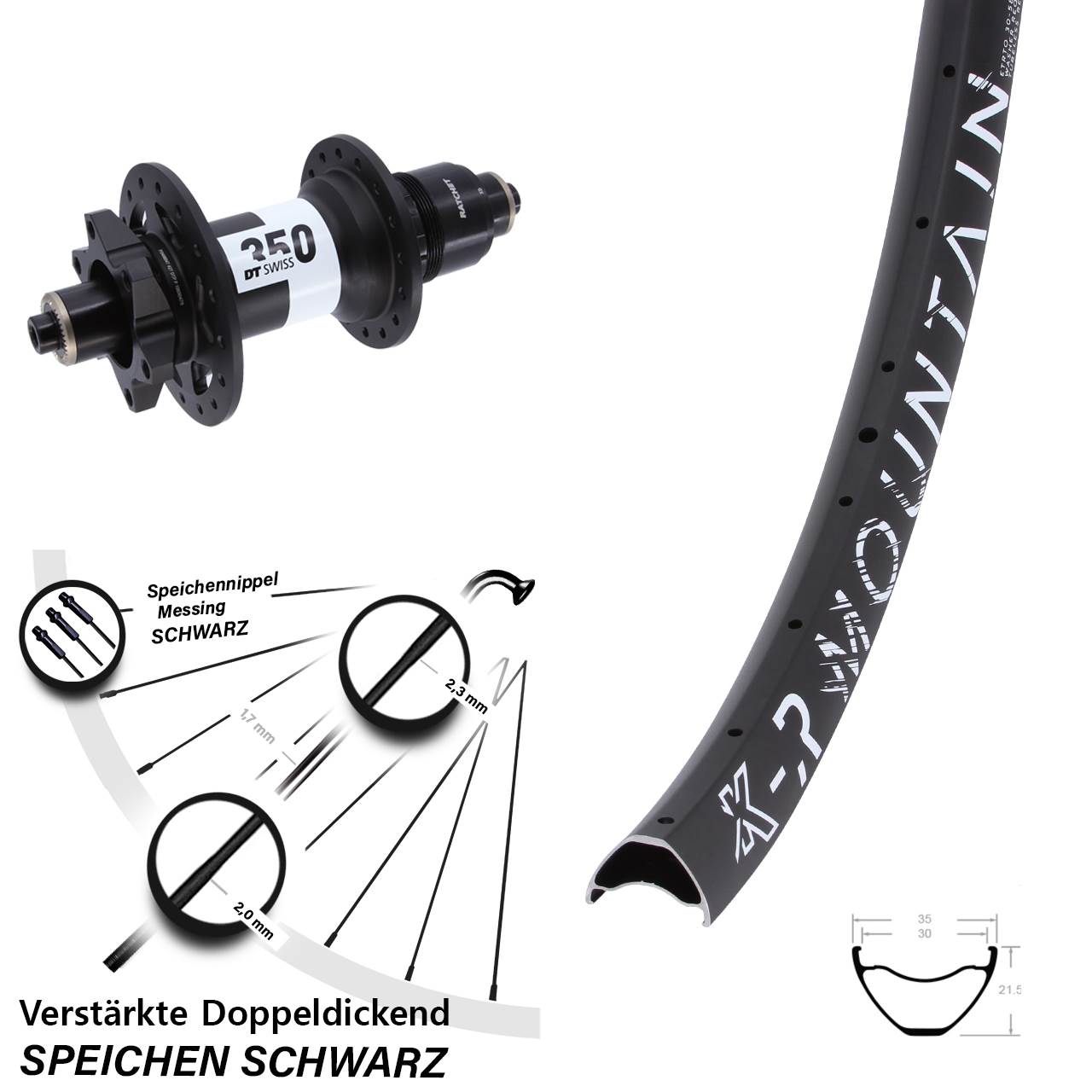 29 Zoll KX-R Mountain DT Swiss 350 6-Loch Hinterrad für Schnellspanner SRAM XD