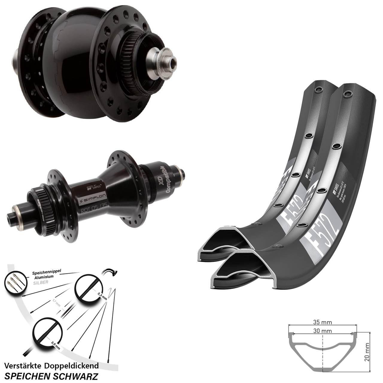 DT Swiss F572 370 SON 28 29 Zoll Disc Laufrad-Satz für Schnellspanner SRAM XD