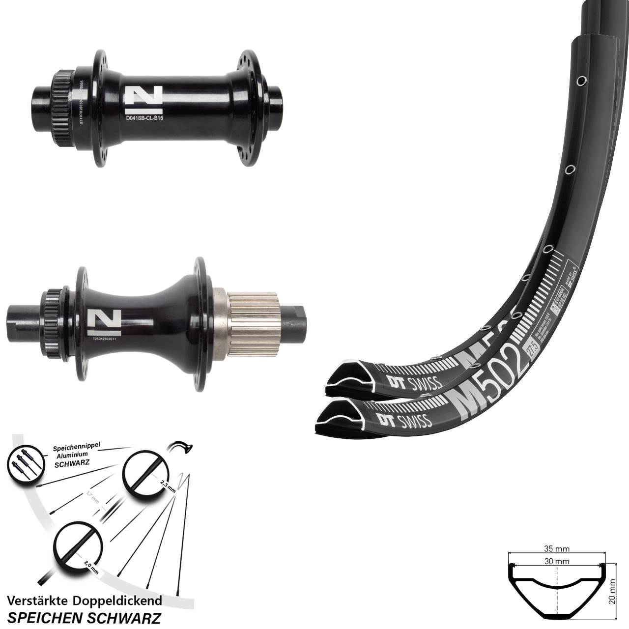 Disc Laufradsatz 27,5 Zoll DT Swiss M502 Novatec D041SB D462 Micro Spline Boost
