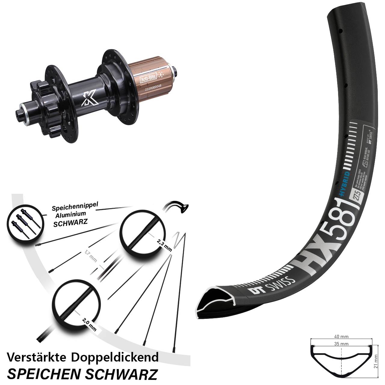 Disc Hinterrad QR 27,5 Zoll DT Swiss HX 581 KX-M 8-12 fach