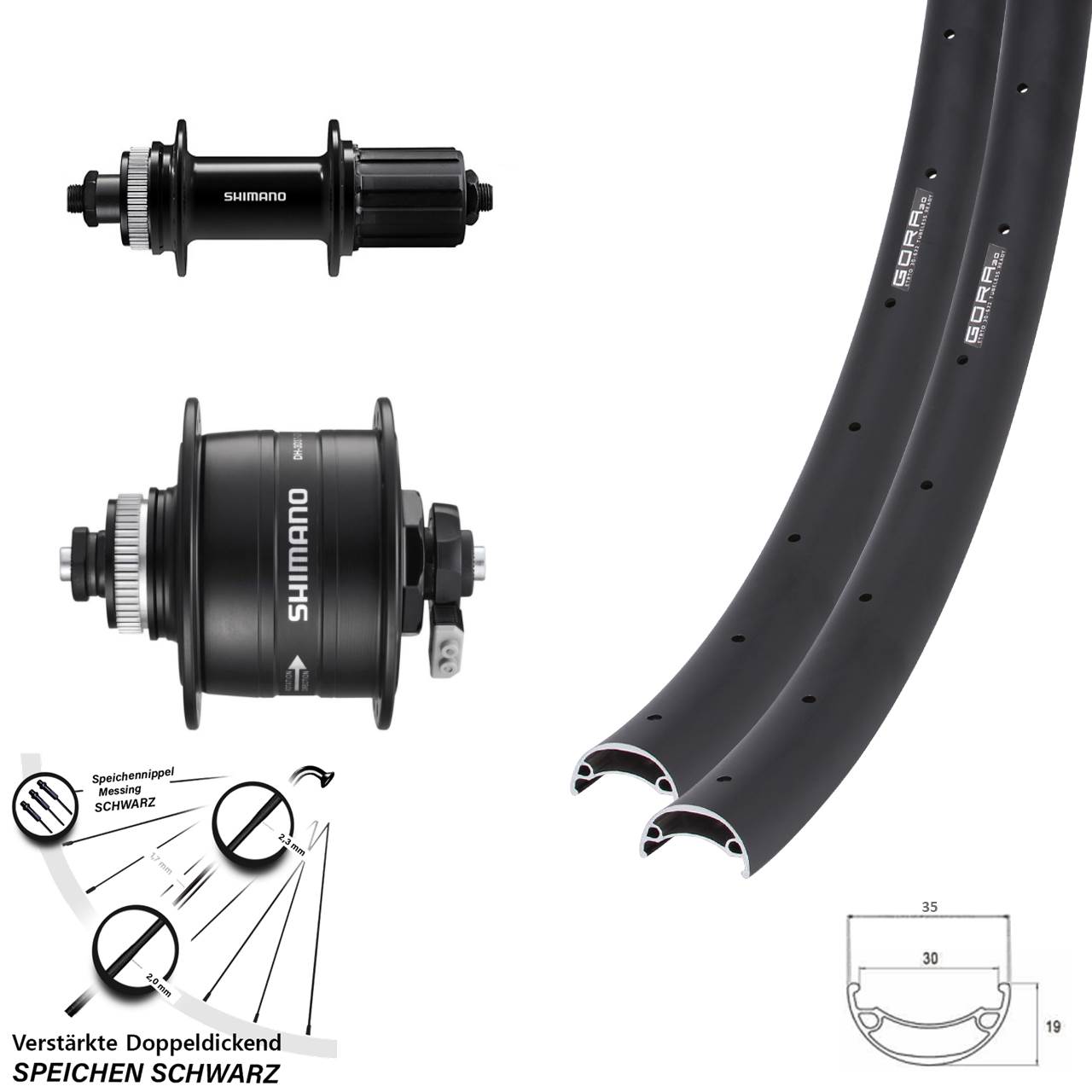 26 Zoll Gora 30 Shimano DH-3D37 FH-QC400 Disc Laufrad-Satz für Schnellspanner 8-11 fach HG