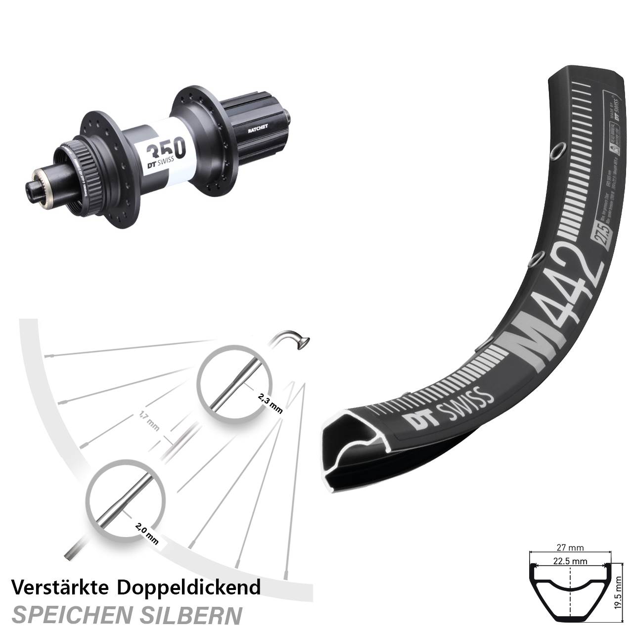 Disc Hinterrad QR 28 Zoll DT Swiss M 442-350 8-11 fach