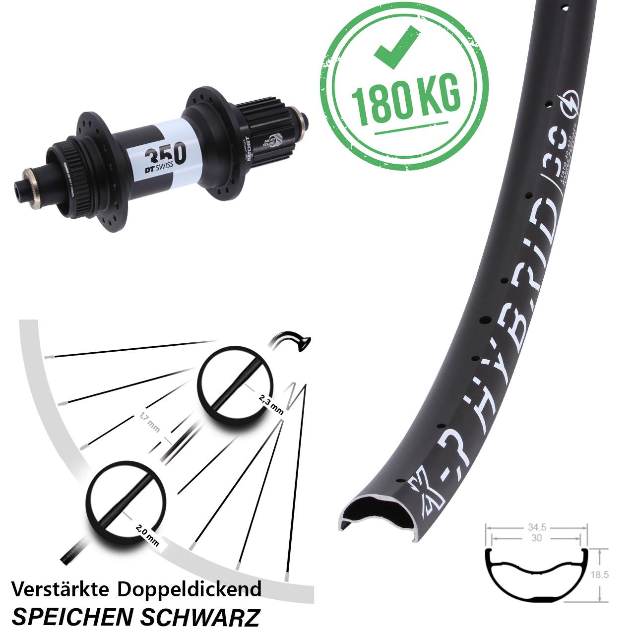 Disc Laufrad 29 Zoll KX-R Hybrid 30 DT Swiss 350 Shimano Micro Spline für Schnellsp.