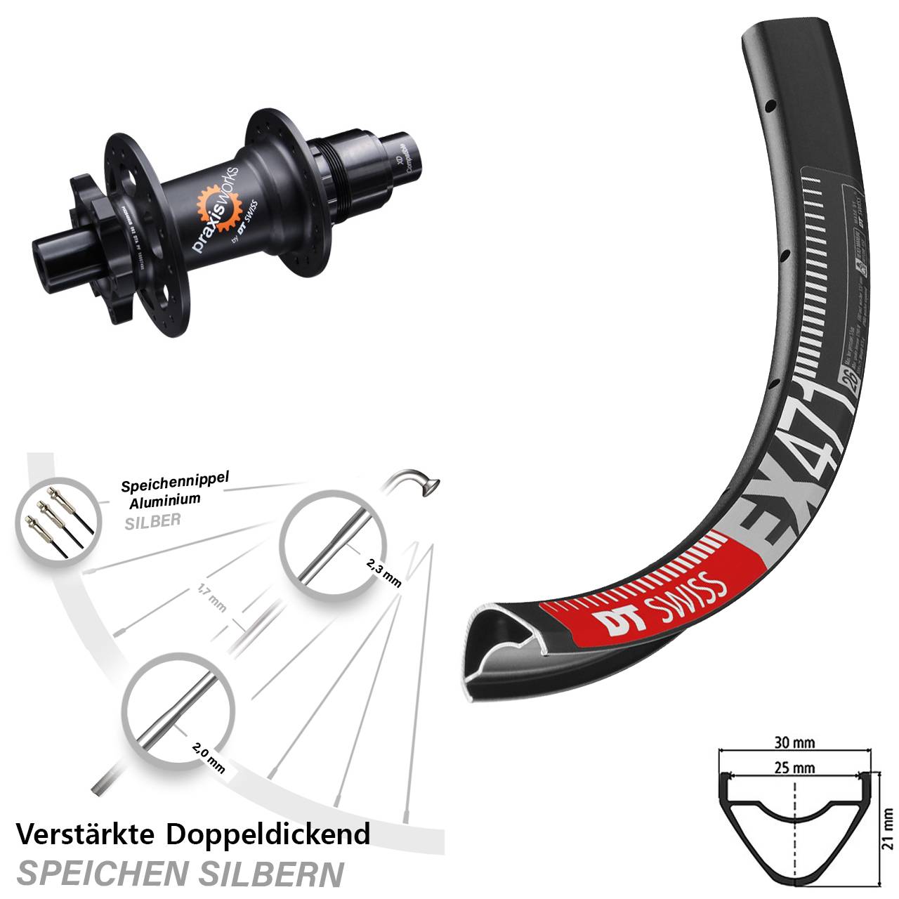 29 Zoll 6-Loch Hinterrad DT Swiss EX471-350 Ratchet 36 XD 12x142