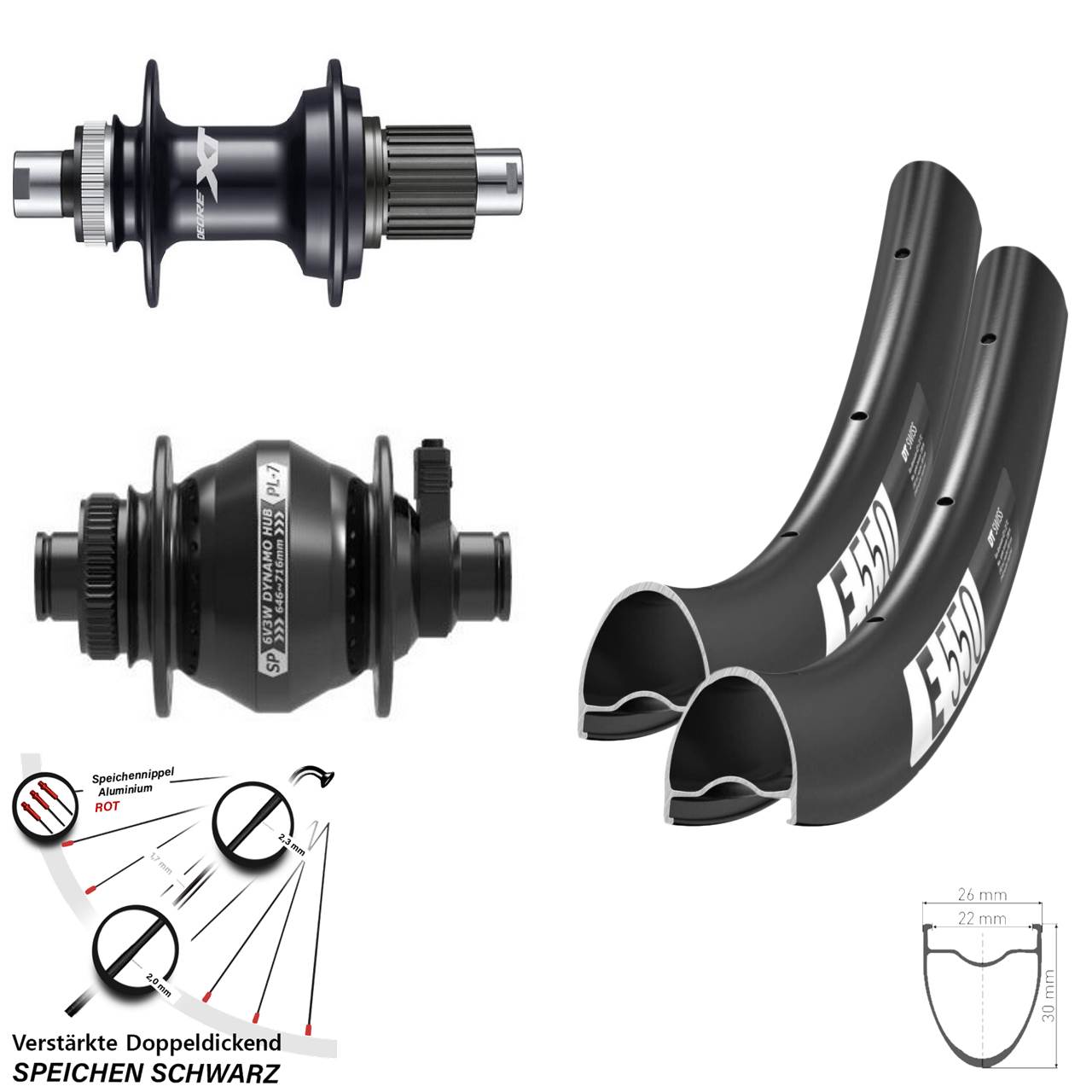 Disc Laufradsatz 12x100/142 28 Zoll DT Swiss E550 Shutter PL-7 Shimano XT Micro Spline