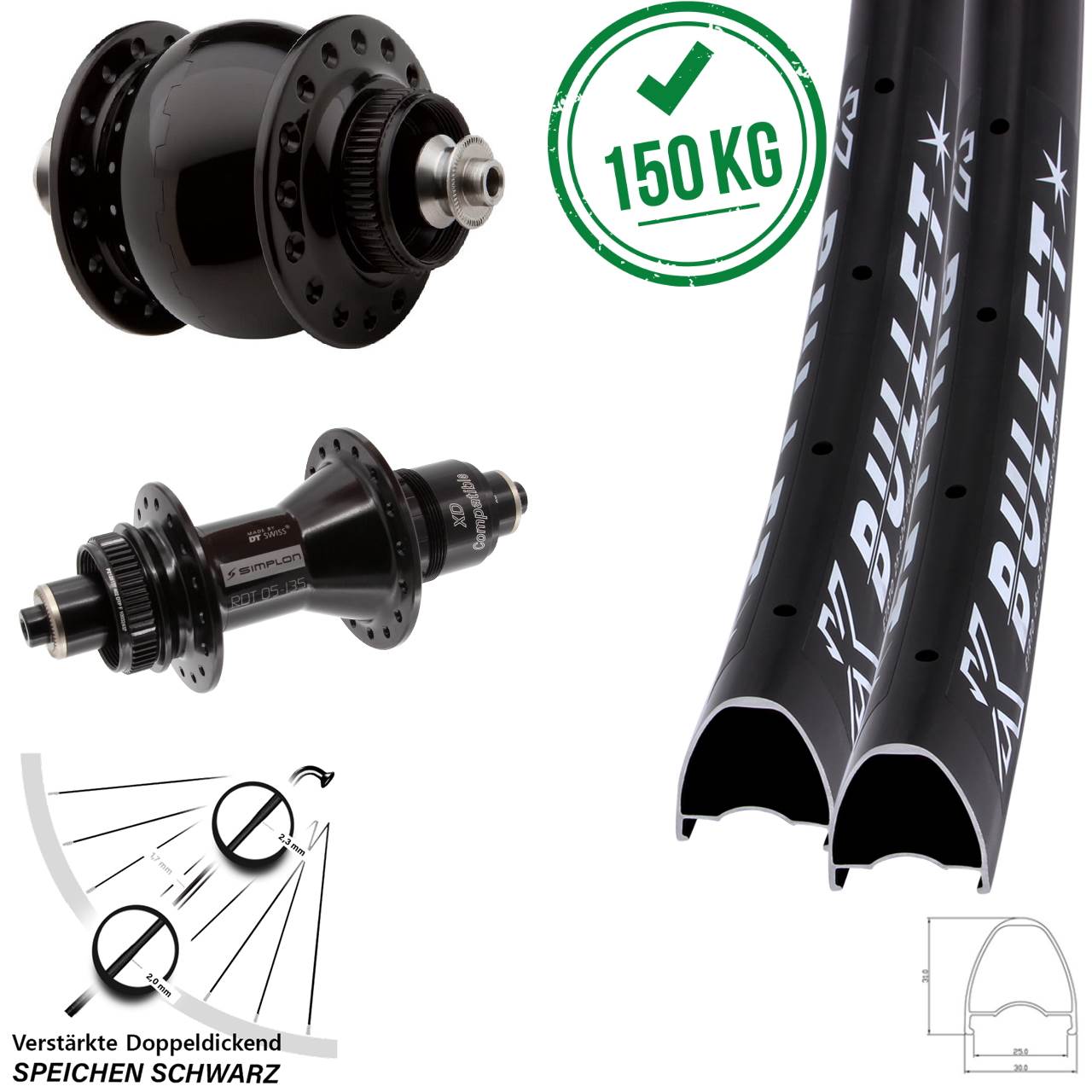 KX Bullet OS DT Swiss 370 SON 28 29 Zoll Centerlock Laufradsatz QR SRAM XD