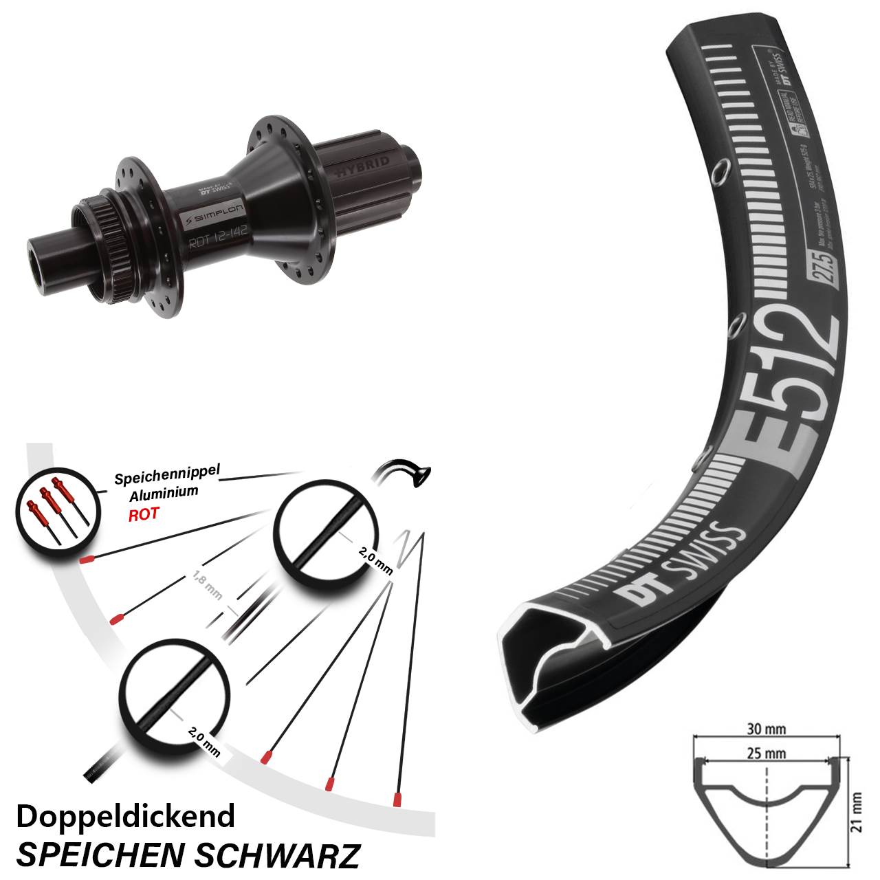 650B DT Swiss E 512-370 Hybrid Centerlock Hinterrad 12x142 8-11 fach HG