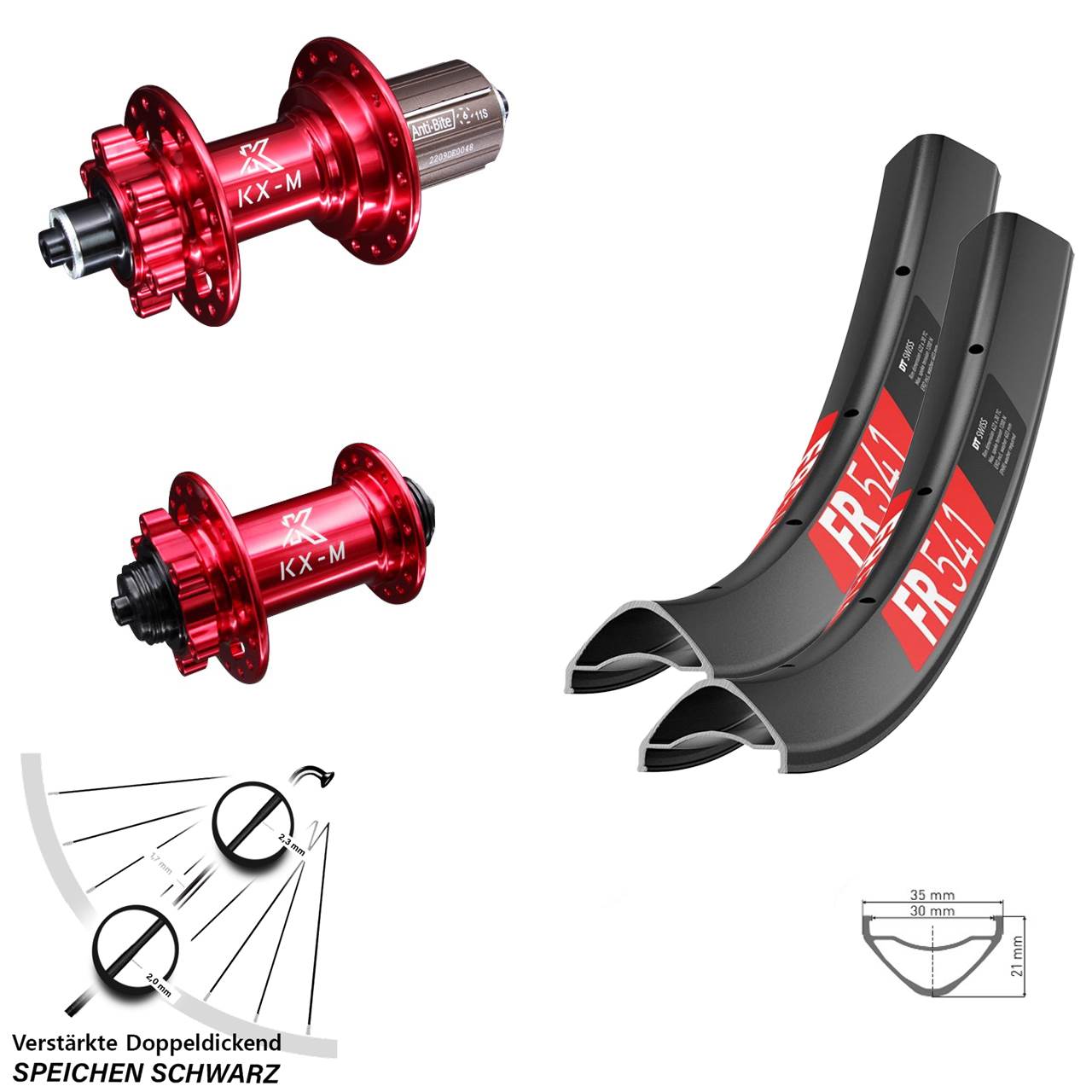 29 Zoll DT Swiss FR 541 KX-M rot Laufradsatz 6-Loch für Schnellspanner 8-12 fach HG