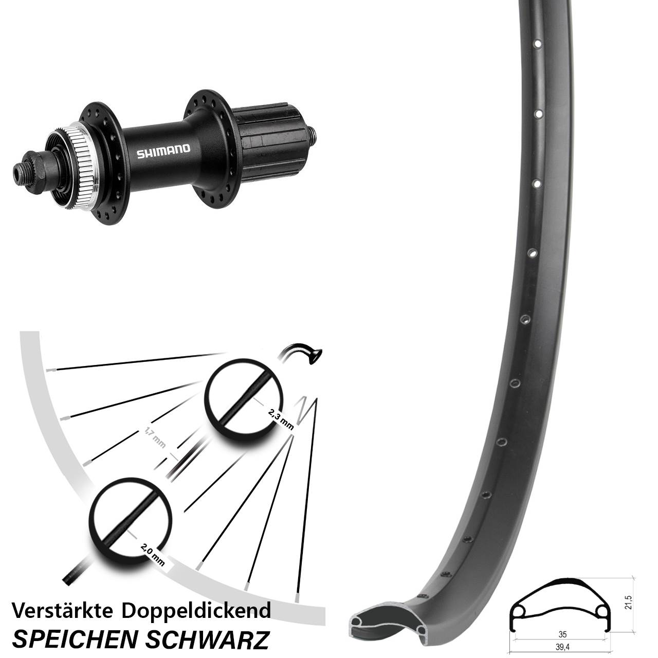 27,5 Zoll Ambrosio E35 Shimano FH-M4050 Disc Hinterrad für Schnellspanner 8-11 fach