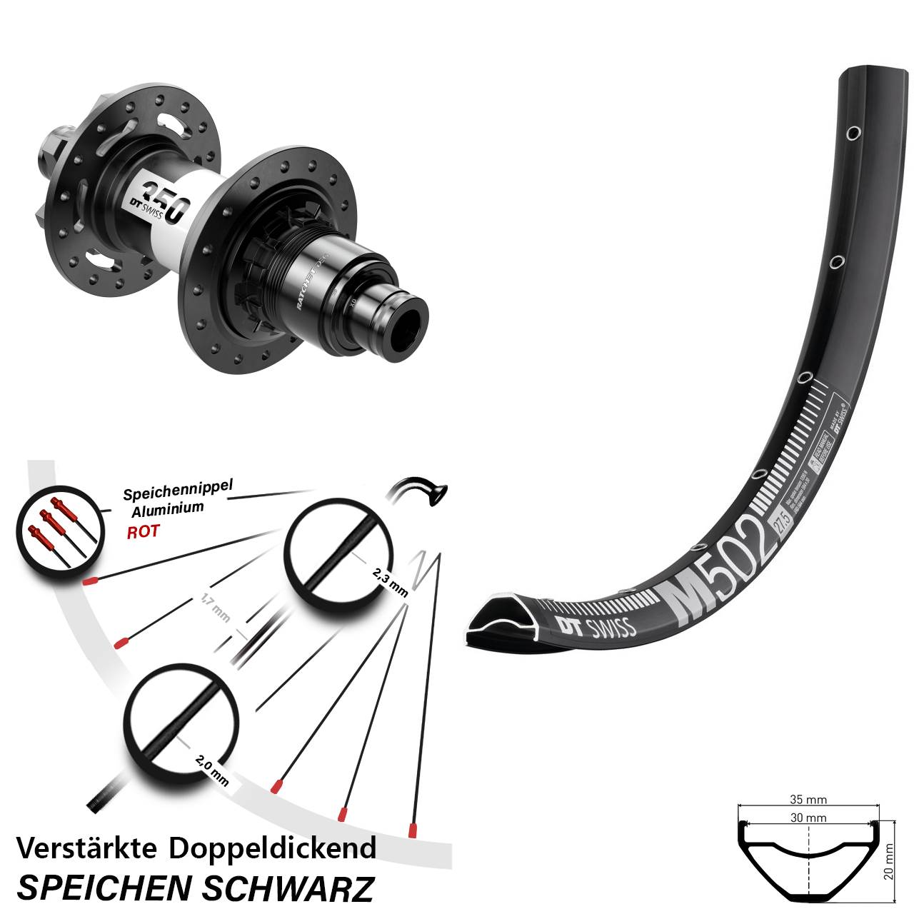 DT Swiss M 502-350 DEG 72 29 Zoll Disc Laufrad 12x148 XD 11-12 fach