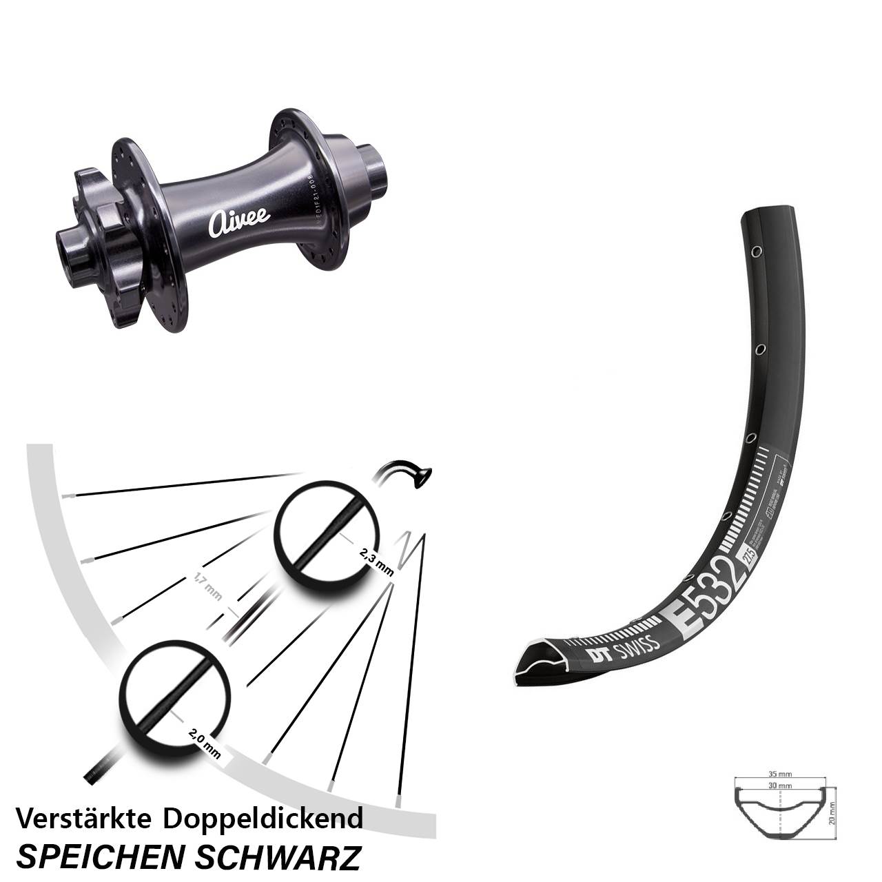 29 Zoll DT Swiss E 532 Aivee Classic Vorderrad 6-Loch 15x110 Boost