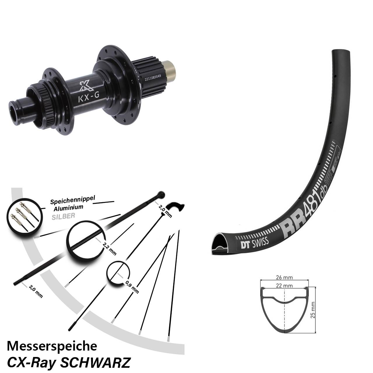 Hinterrad Centerlock 12x142 28 Zoll DT Swiss RR 481 KX-G Steckachse Micro Spline CX-Ray