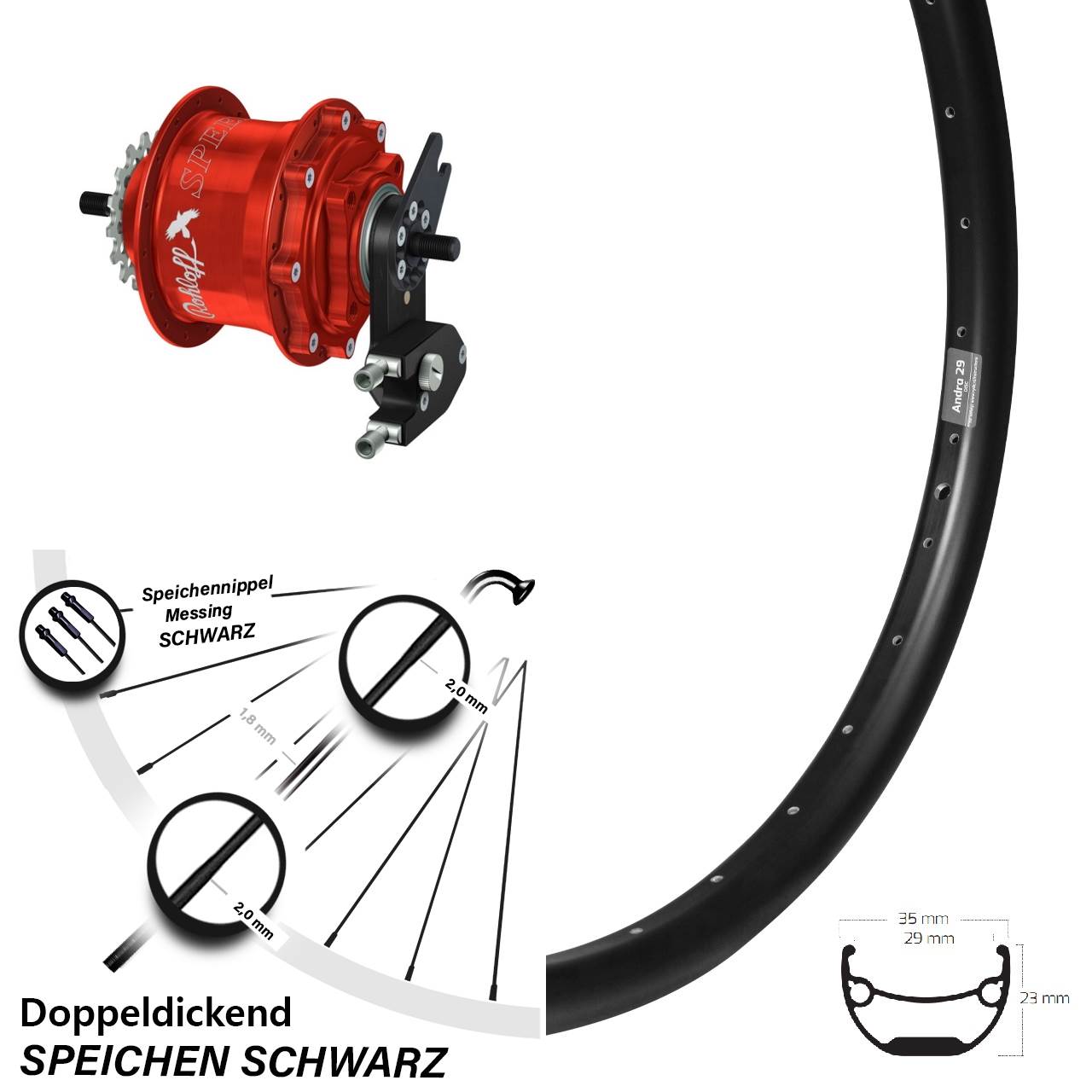 Disc Hinterrrad 29 Zoll Ryde Andra 29 Rohloff Speedhub TS DB OEM2 rot