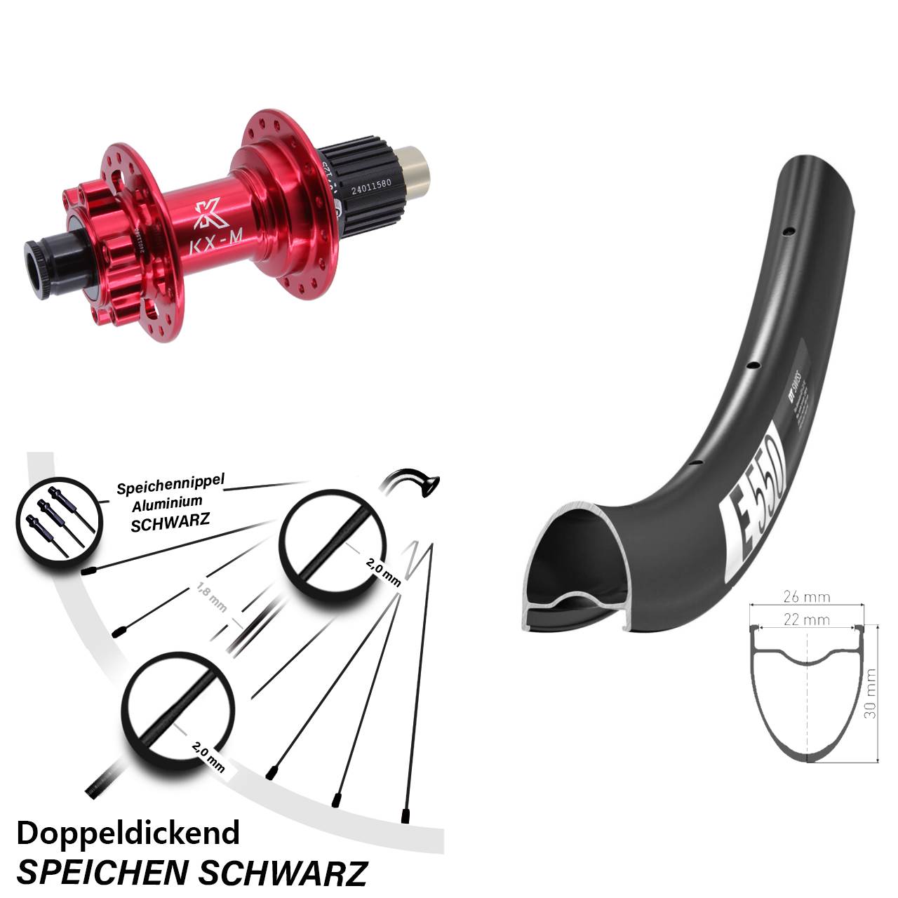 DT Swiss E 550 28 Zoll Hinterrad KX-M rot Micro Spline 12x142