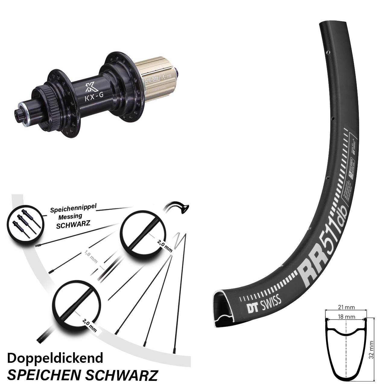 28 Zoll Hinterrad KX-G Schnellspanner 8-12 fach DT Swiss RR 511 DB Centerlock