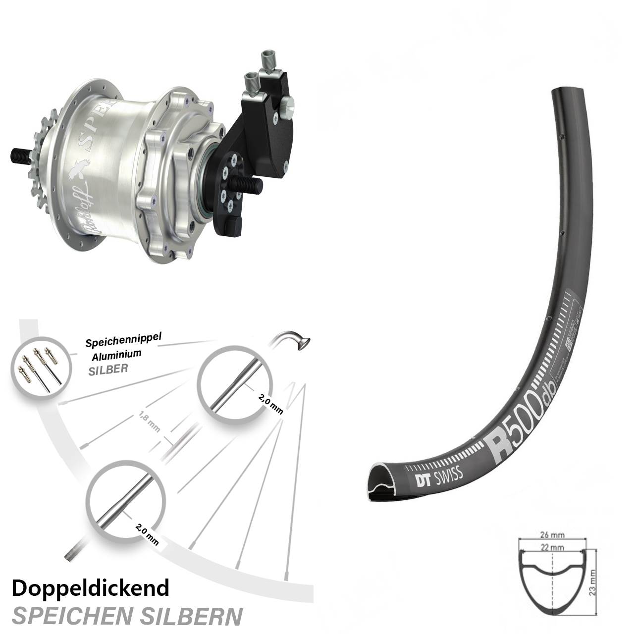 Disc Laufrad 28 Zoll DT Swiss R 500 Rohloff TS DB OEM Tandem