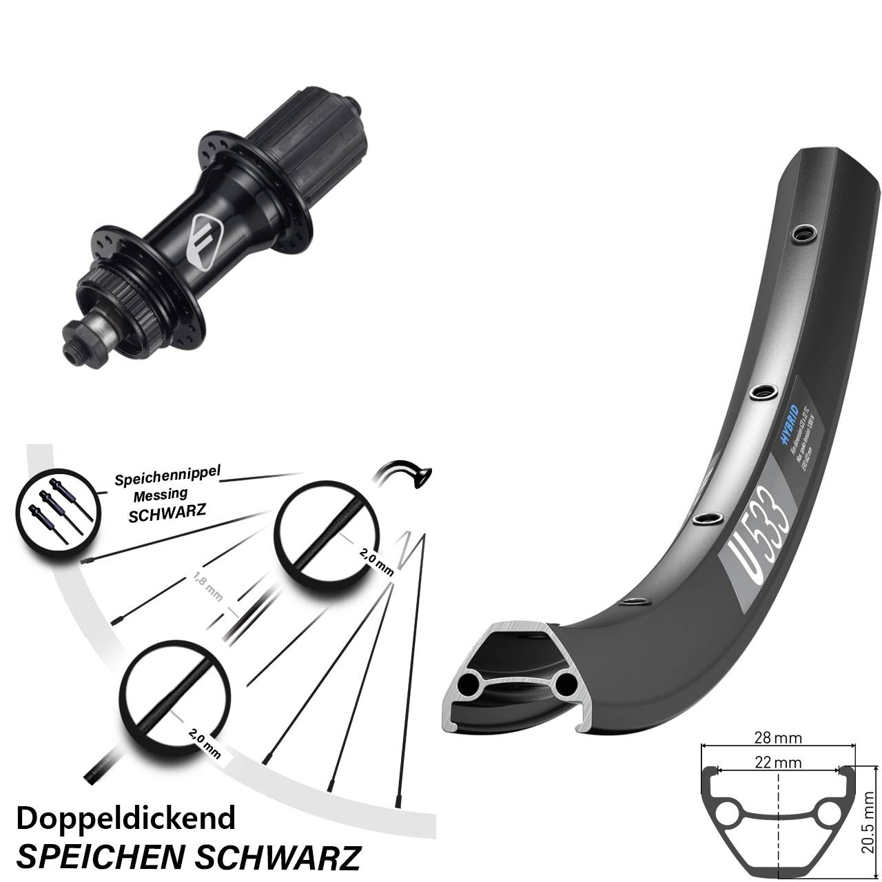 Centerlock Hinterrad 28 Zoll DT Swiss U 533 Formula CL-52 8-11 fach QR