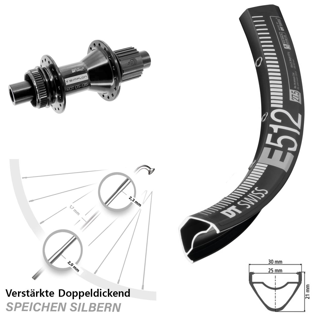 Centerlock Hinterrad 29 Zoll DT Swiss E512-370 Hybrid Micro Spline 12x142